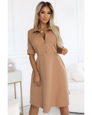 Love Lace Elegant Shirtdress With Waist Tie - Natural