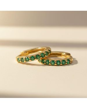 Harfi Emerald May Birthstone Small Huggie Hoop Earrings - Green