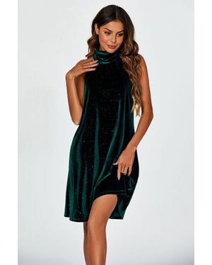 FS Collection Foil Velvet Halter Neck Tie Back Mini Dress - Black