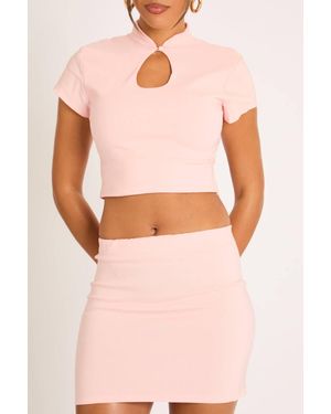 Rebellious Fashion Bengaline Button Front Top & Mini Skirt Co-Ord Set - Pink