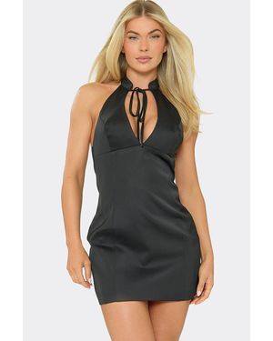 EGO Sleeveless Tie Cut Out Satin Mini Dress - Black