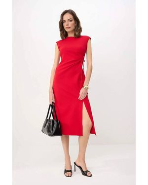 WOVCOR Tie Detail Sleeveless Midi Dress - Red