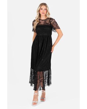 Lovedrobe Short Sleeve Lace Midi Dress - Black