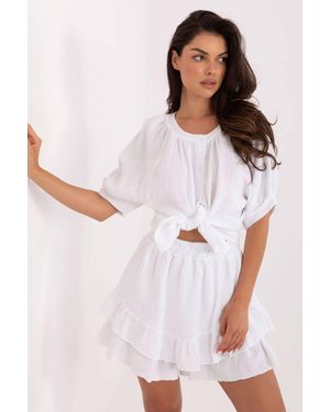 Love Lace Muslin Cotton Ruffle Shirt & Shorts Set - White