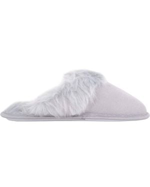 Absolute Footwear Slip On Open Back Faux Fur Slipper With Faux Fur Trim - White