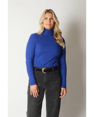 Solo Ribbed High-Neck Jumper - Blue