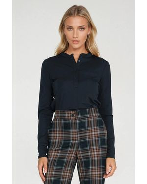 KDMD Elastic Spandex Polo Neck Fitted Blouse - Blue