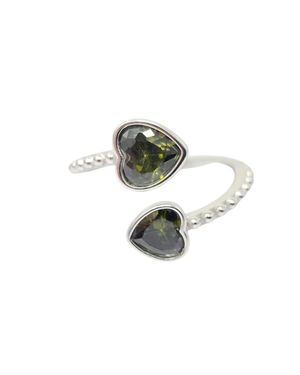 Harfi Double Heart Peridot Heart August Birthstone Adjustable Ring - Green