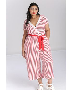 Hell Bunny Ahoy Printed Striped Jumpsuit - Red