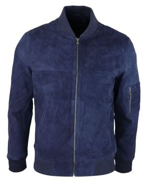 TruClothing Suede Bomber Jacket Leather Varsity Casual - Blue