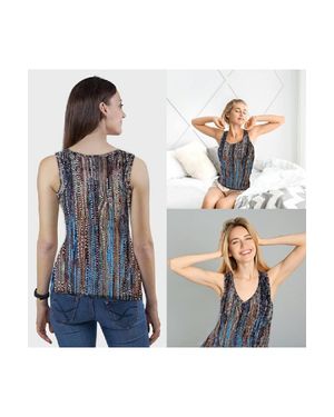 KDMD Sleeveless Summer Cami Blouse Vest Top - Blue
