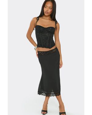 EGO Lace Trim Chiffon Low Rise Midi Skirt - Black