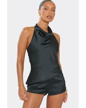 EGO Sleeveless Cowl Neck Satin Playsuit - Green