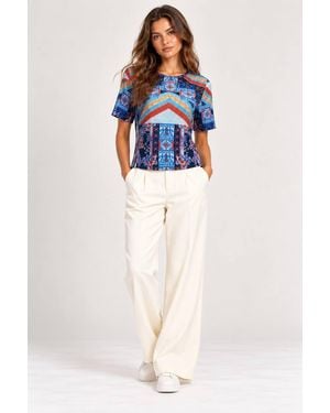 Cutie London Geometric Tile Print Short Sleeve Top - Blue