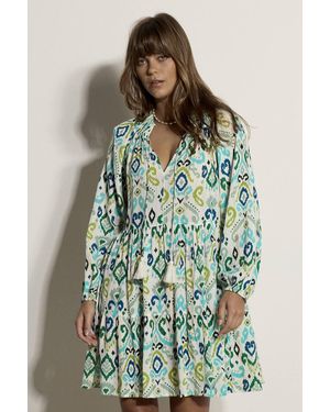 Apricot Shimmer Ikat Babydoll Mini Dress - Green