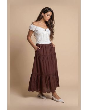 Urban Bliss Broderie Maxi Skirt - Brown