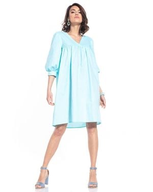 Love Lace Scoop Neck 3/4 Sleeve Midi Dress - Blue