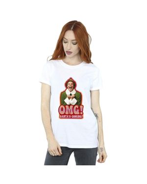 Elf Santa's Coming Cotton Boyfriend T-Shirt - White