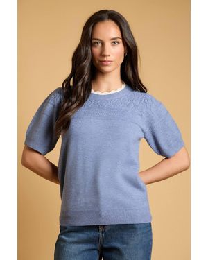 Oasis Double Layer Fine Knit Pointelle Top - Blue