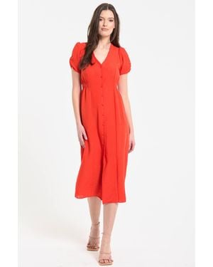 Liquorish Button Front Midi Dress - Red