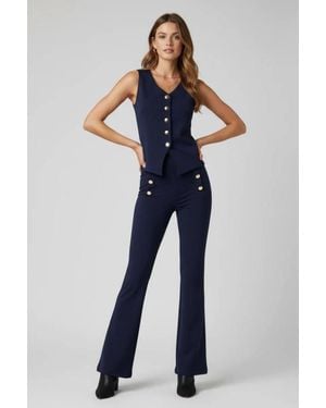 Stylewise Button Waistcoat Top & Wide Leg Trouser Co-Ord Set - Blue