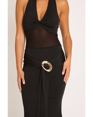 Rebellious Fashion Semi Sheer Trim Detail Maxi Dress - Black