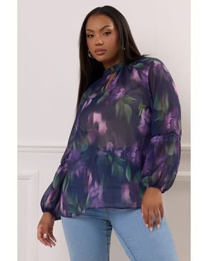 Yours Floral Crochet Trim Blouse - Blue