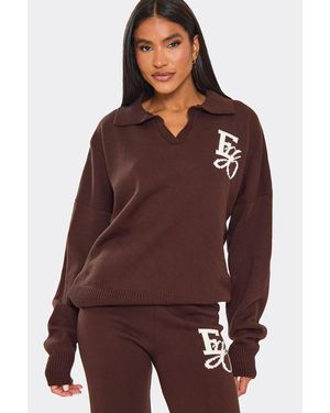EGO Long Sleeve Graphic Print Knit Jumper - Purple