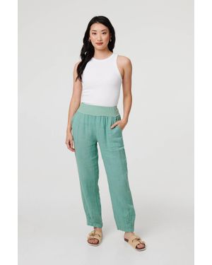 Izabel London Relaxed Linen Tapered Trousers - Blue