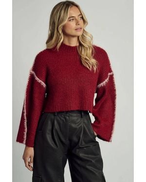 Native Youth High Neck Contrast Stitch Wide Flared Jumper