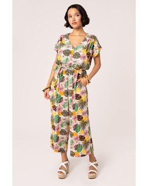 Hell Bunny Benita Cropped Culottes Floral Jumpsuit - Natural