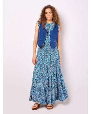 Apricot Ditsy Floral Tiered Maxi Skirt - Blue