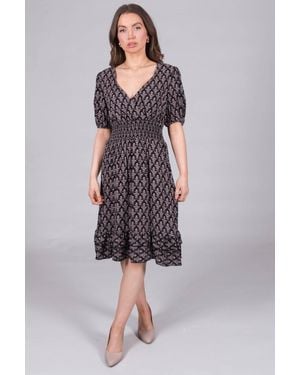 Solo Wrapover Smock Damask Dress - Black
