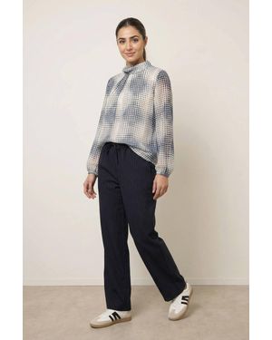 Blue Vanilla Elasticated Waist Long Sleeve V-Neck Blouse - Blue