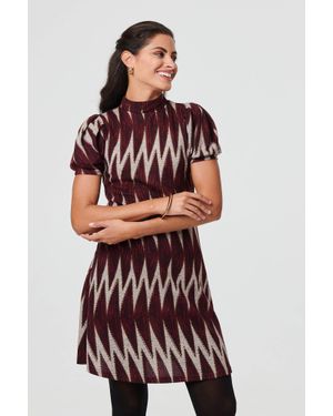 Izabel London Geo Print Puff Sleeve Mini Skater Dress - Red
