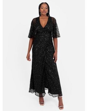 Maya Deluxe Fully Embellished Faux Wrap Maxi Dress - Black
