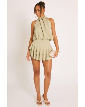 Rebellious Fashion Textured Flippy Playsuit - Natural