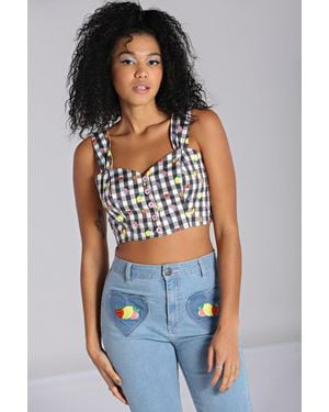 Hell Bunny Fruitylou Stretch Cotton Crop Top - Blue