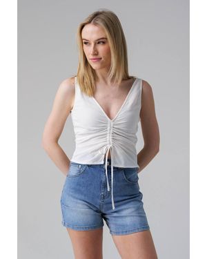 Influence Sleeveless V-Neck Tie Front Cropped Top - Blue