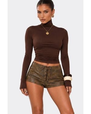 EGO Lace Up Faux Leather Low Rise Shorts - Brown