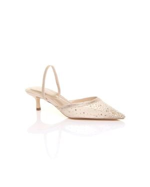 AJVANI Low Mid Kitten Heel Diamante Mesh Pointed Toe Slingback Mules - Pink