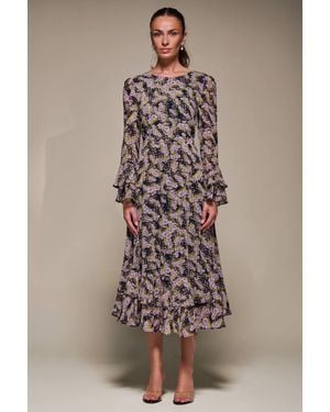 Jolie Moi Long Sleeve Chiffon Frill Midaxi Dress - Brown