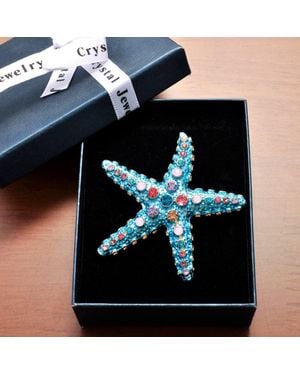 Peach Accessories Starfish Brooch With Crystals - Black