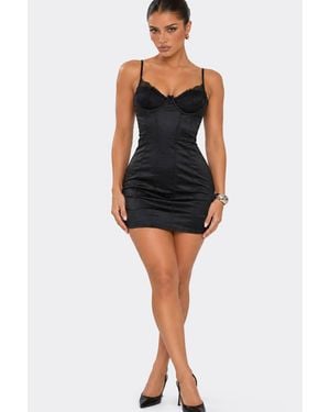 EGO Strappy Lace Trim Contrast Satin Mini Dress - Black
