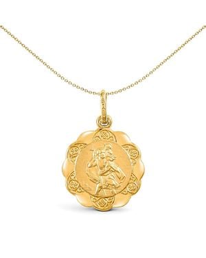 Jewelco London 9Ct Scallop Edged St Christopher Medallion Pendant, 16Mm - Metallic