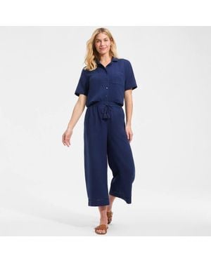Lands' End Cotton Cheesecloth Cropped Trousers - Blue