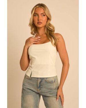 Rebellious Fashion Halterneck Split Front Top - White