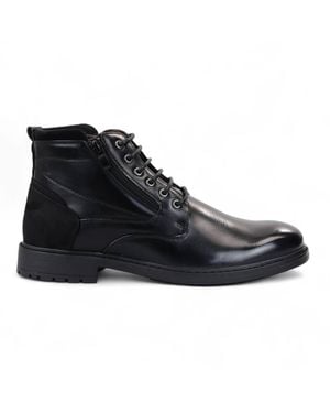 Infinity Leather Biker Lace-Up Ankle Boots - Black