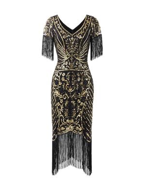 MODISHION 1920S Inspired Art Deco Sequin Beaded Fringe Flapper Dress - Black