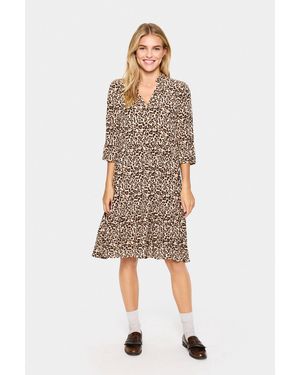Saint Tropez Edasz V-Neck Knee Length Dress - Natural